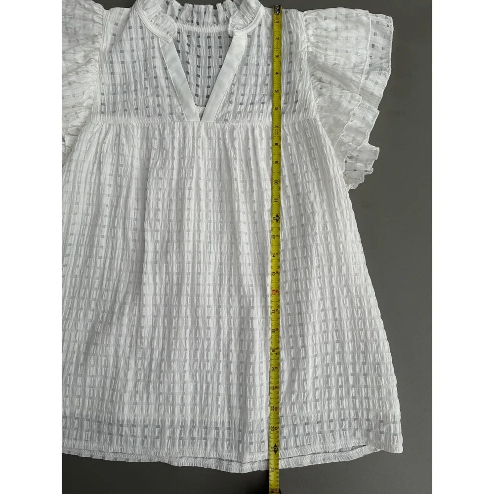 Loness White Ruffle Flutter Sleeve Babydoll Blouse Large Cottagecore